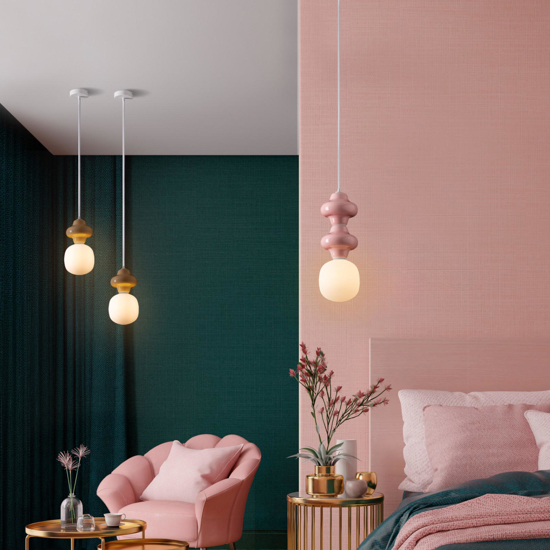 Lampada a sospensione di ceramica rosa pastello moderna