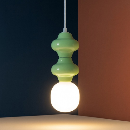 Lampada sospensione ceramica verde pastello design moderna
