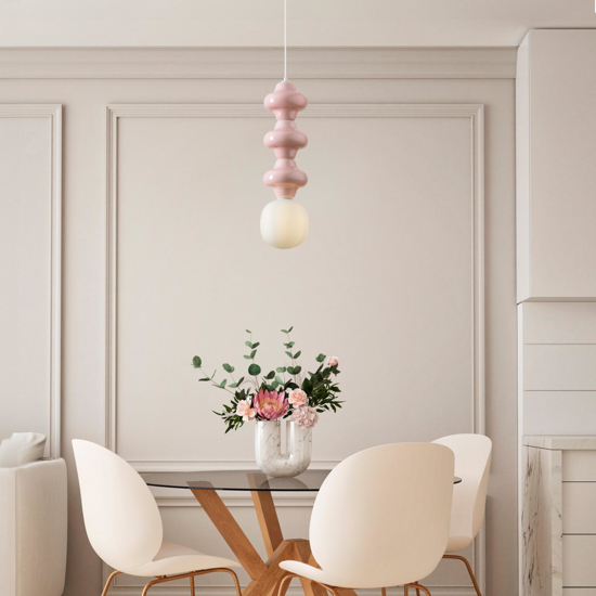 Lampada sospensione di ceramica rosa pastello moderna