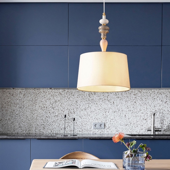Lampadario paralume tessuto oro anticato ceramica stile contemporaneo