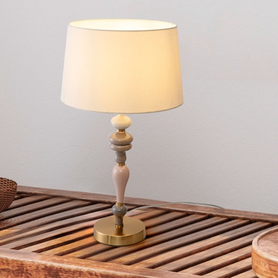 Lampada da tavolo ceramica paralume stoffa stile contemporaneo