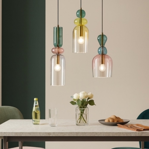 Lampadario moderno oro vetri multicolor per soggiorno