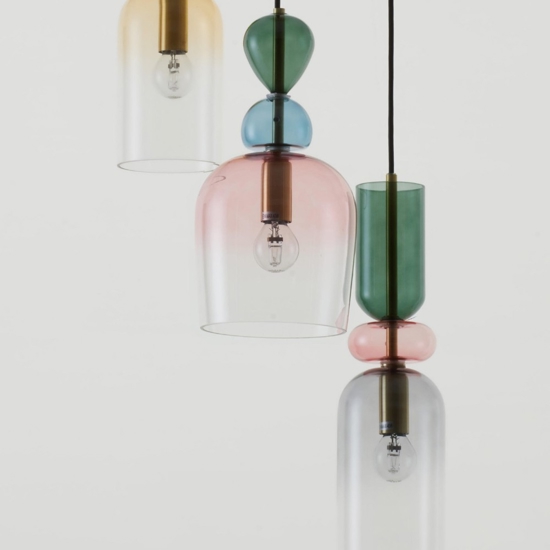Lampadario moderno oro vetri multicolor per soggiorno