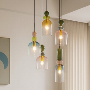 Lampadario per soggiorno moderno vetri multicolor pendenti
