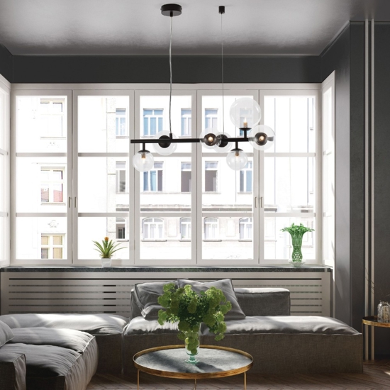 Lampadario design per soggiorno moderno nero con sfere di vetro