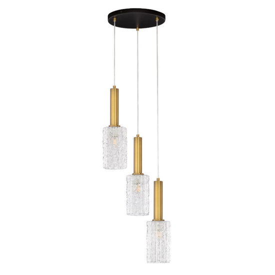 Lampadario dorato 3 luci moderno vetri trasparenti