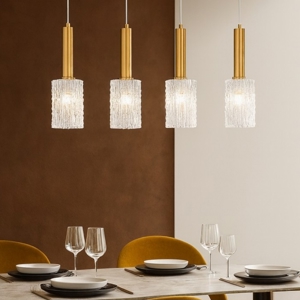 Lampadario per soggiorno 4 luci dorato con vetri