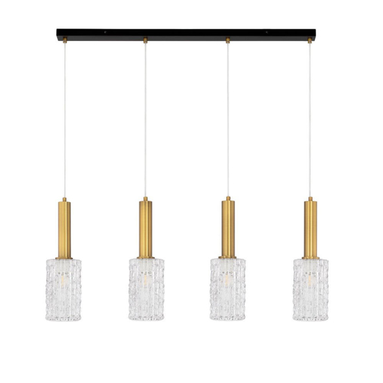 Lampadario per soggiorno 4 luci dorato con vetri