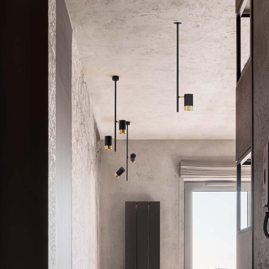 Faretto asta da incasso a soffitto orientabile nero oro