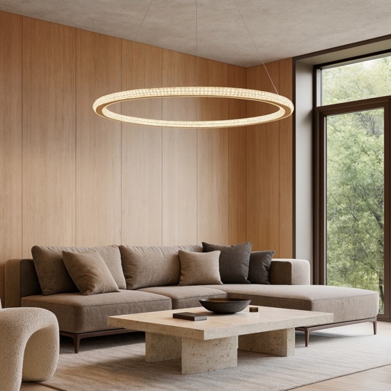 Lampadario luxury per soggiorno cerchio oro led stile contemporaneo