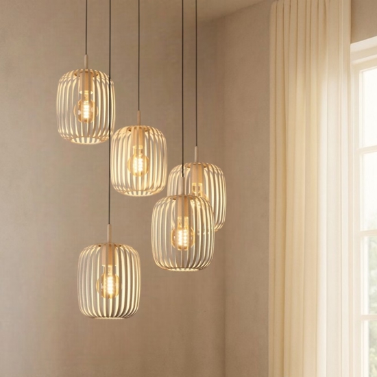 Romazzina eglo lampadario moderno colore sabbia 5 luci pendenti