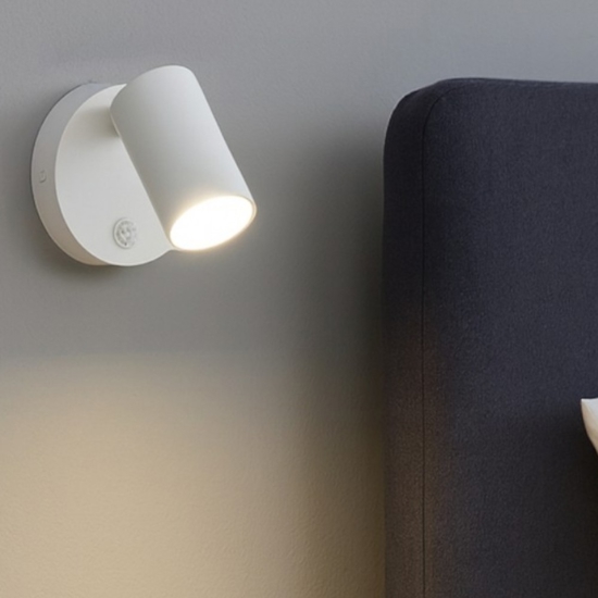 Applique camera da letto con interruttore bianco orientabile