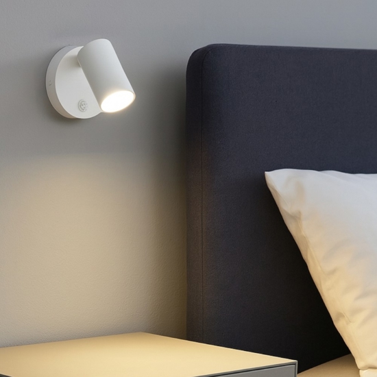 Applique camera da letto con interruttore bianco orientabile