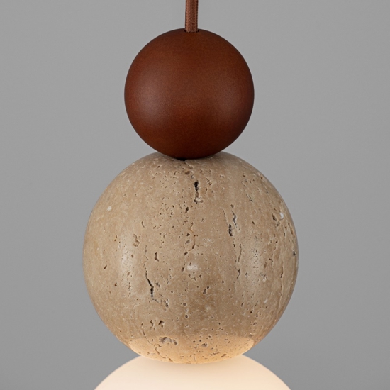 Lampada a sospensione travertino sfera vetro per comodino