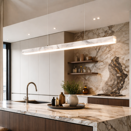 Lampadario barra di pietra effetto alabastro bianco per isola cucina led 36w 3000k