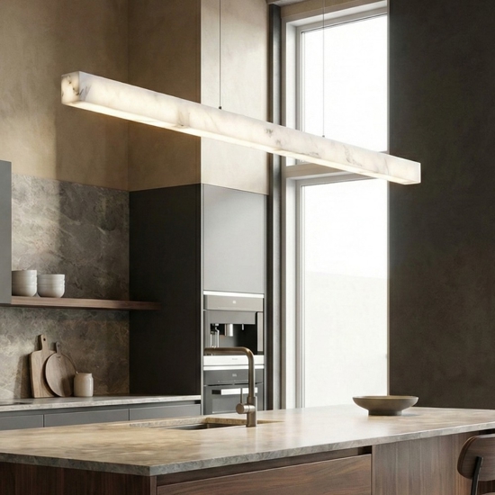 Lampadario barra di pietra effetto alabastro bianco per isola cucina led 36w 3000k