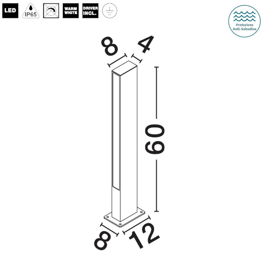 Lampioncino nero per giardino led 12w 3000k moderno rettangolare