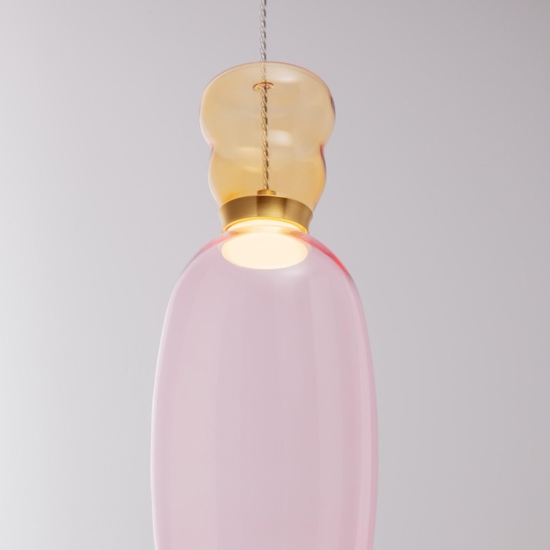 Lampada a sospensione vetro giallo rosa moderna led 9w 3000k