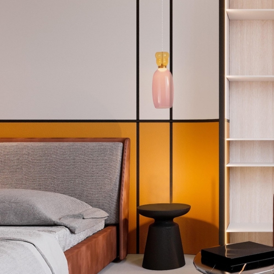 Lampada a sospensione vetro giallo rosa moderna led 9w 3000k