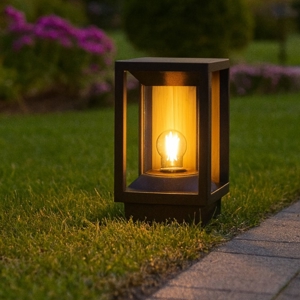 Lampioncino da giardino quadrato nero legno per esterni