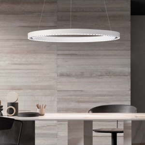 Lampadario anello bianco 65cm led 27w 3000k per ufficio