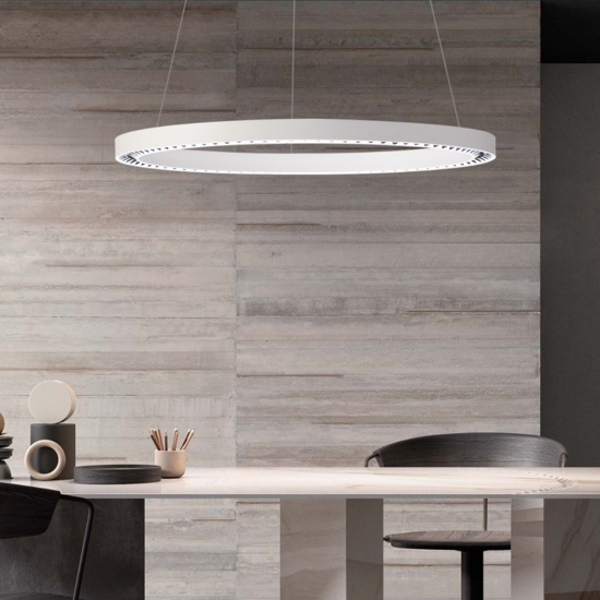 Lampadario anello bianco 65cm led 27w 3000k per ufficio