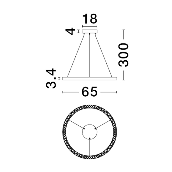 Lampadario anello bianco 65cm led 27w 3000k per ufficio