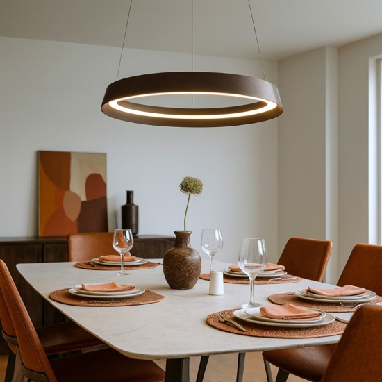 Lampadario moderno caffe spazzolato 45cm led 38w 2700k 3000k dimmerabile