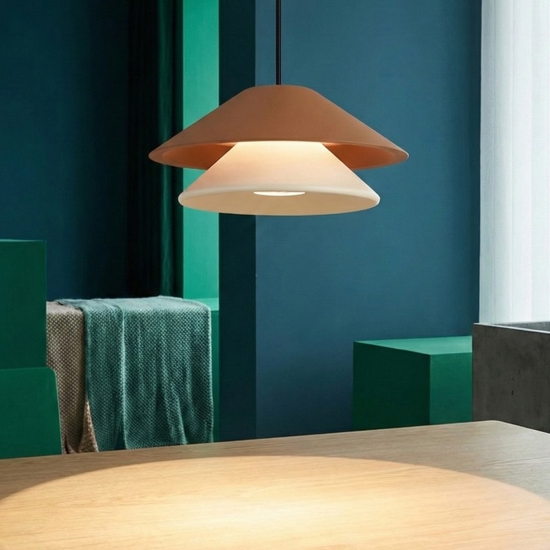 Lampada a sospensione saliscendi led doppio cono bianco marrone