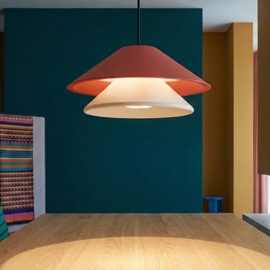 Lampada a sospensione saliscendi led 3000k cono bianco arancione