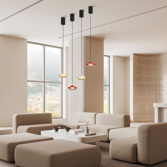 Lampada a sospensione saliscendi led 3000k cono bianco arancione