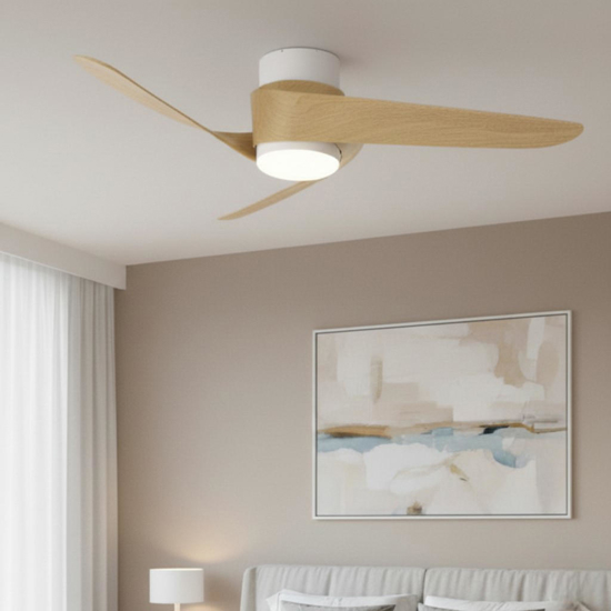 Ventilatore da soffitto bianco e legno stanze max 13mq led cct telecomando e app