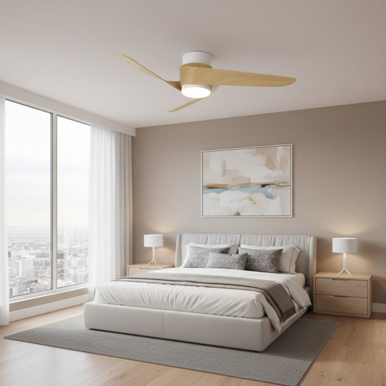 Ventilatore da soffitto bianco e legno stanze max 13mq led cct telecomando e app