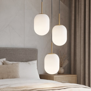 Lampadario per camera da letto oro vetri sfumati bianchi