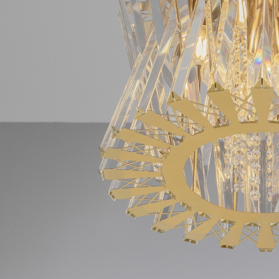 Lampadario design oro satinato rotondo con cristalli elegante