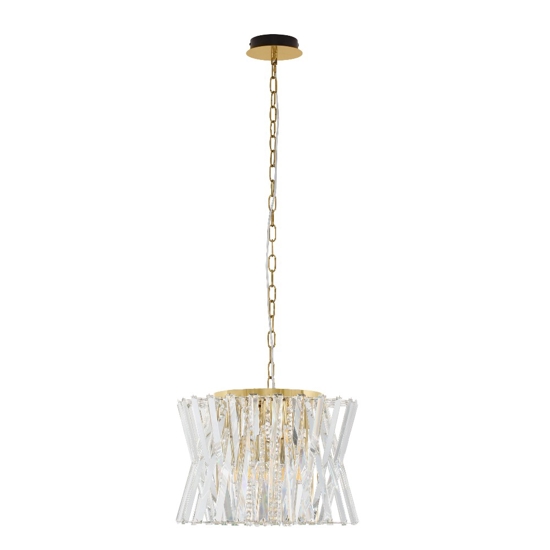 Lampadario design oro satinato rotondo con cristalli elegante