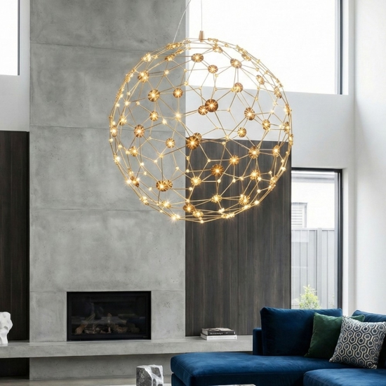 Lampadario moderno sole 40 cm led 21w 3000k sfera oro