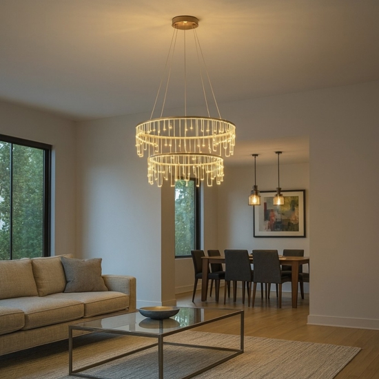 Lampadario led 41w 3000k oro ramato design moderno per soggiorno