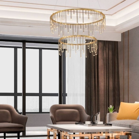 Lampadario led 41w 3000k oro ramato design moderno per soggiorno