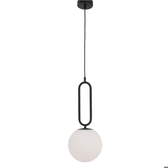 Lampada a sospensione nera sfera bianca per comodino