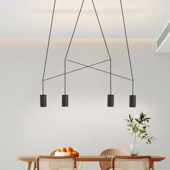 Lampadario moderno 4 luci nere per tavolo da soggiorno