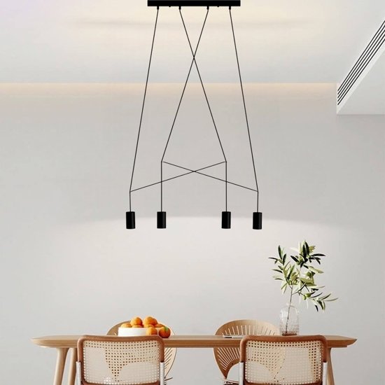 Lampadario moderno 4 luci nere per tavolo da soggiorno