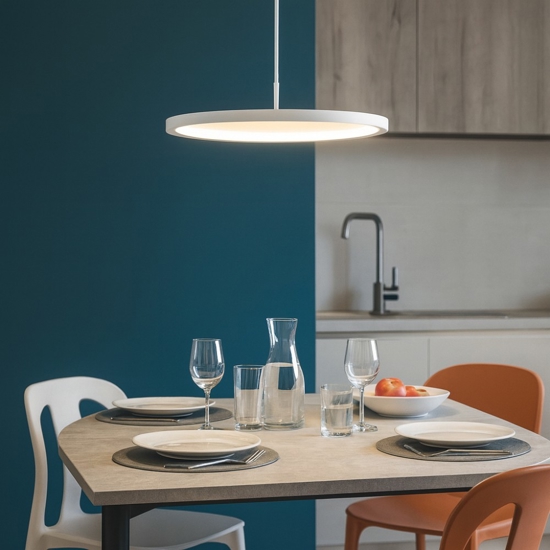 Lampadario per tavolo da pranzo tondo bianco led 3000k dimmerabile