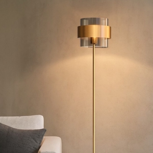 Lampada da terra design moderno paralume cilindrico vetro fume'