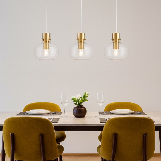 Lampadario oro vetri trasparenti da soggiorno