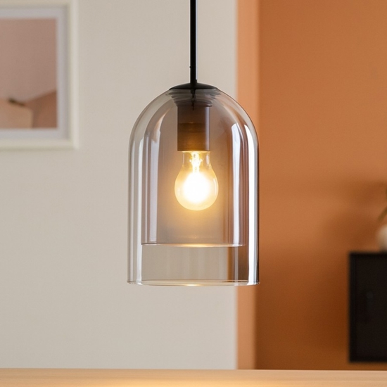 Lampada a sospensione doppio vetro grigio fume trasparente