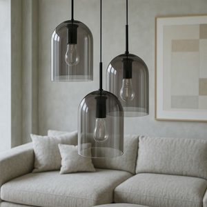 Lampadario per soggiorno moderno grappolo 3 luci doppio vetro fume