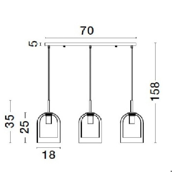 Lampadario per tavolo da cucina 3 vetri fume pendenti