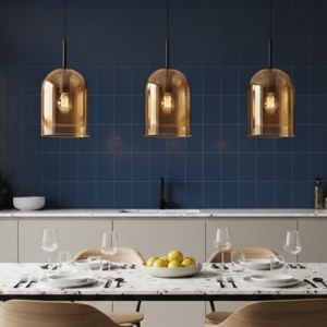 Lampadario per isola cucina doppi vetri ambra 3 luci