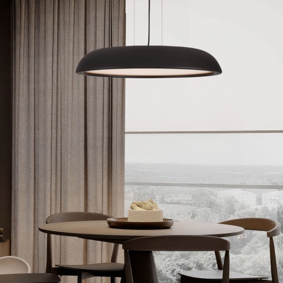 Lampadario disco nero a sospensione led 44w 3000k per sala da pranzo